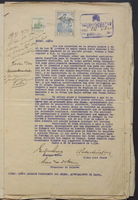 Cesión terrenos y deporte para jovenes 1934